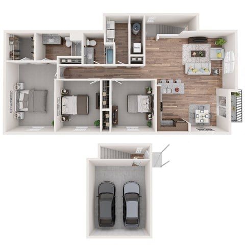 Floor plan for 3 beds, 2 baths, 1585 sqft